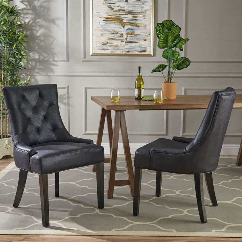 1'' H Tufted Upholstered Side Chair, Black