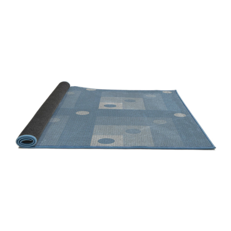 Bleu géométrique/Tapis décoratif blanc Perrault, Rond 8 pi