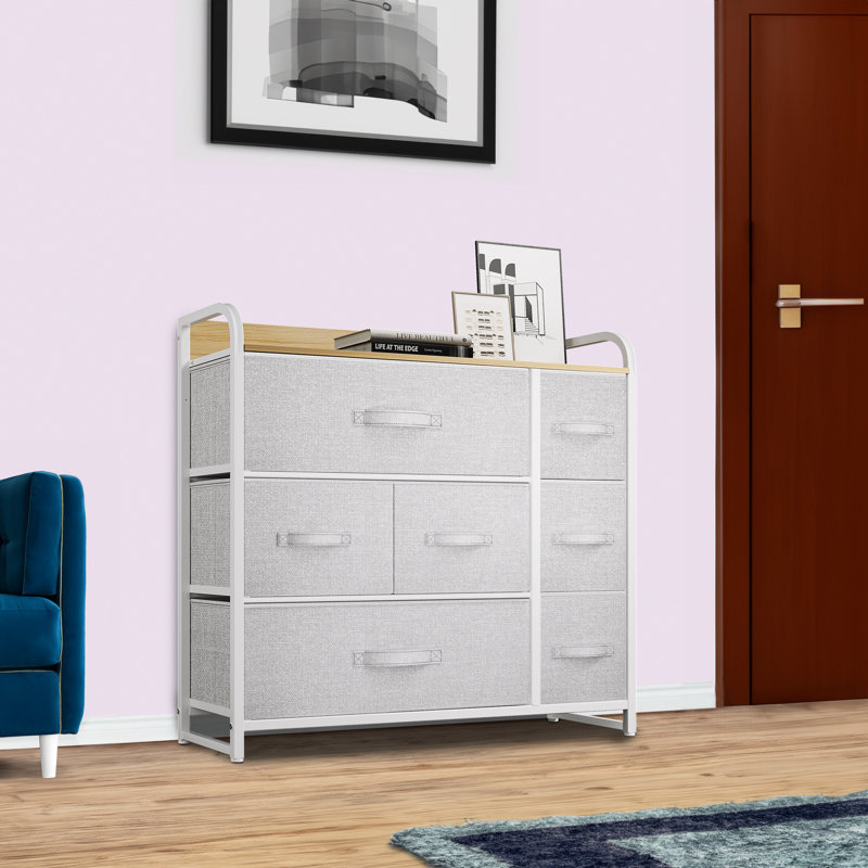 Commode 7 tiroirs H 31,5 po Hajda, Gris pâle
