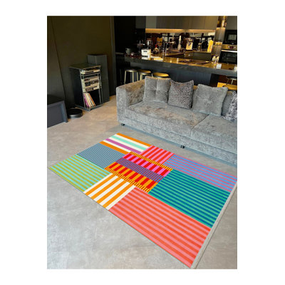Multicolor Modern Lines Creative Woven Base Decorative Rug