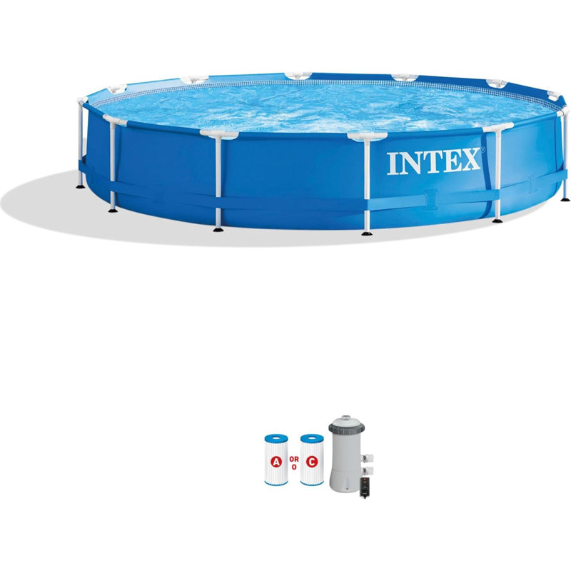 Ensemble de piscine hors-terre à structure métallique 28211EH: Comprend une pompe filtrante à cartouche de 53 GPH - Matériau résistant à la perforation - Résistant à la rouille - Capacité de 1718 gallons