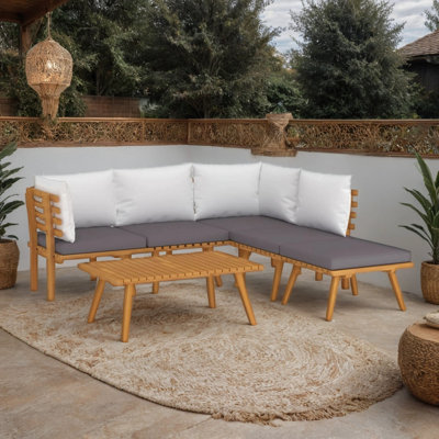 Ensemble de table modulaire d'extérieur 6 pièces Roma, bois massif, blanc, gris