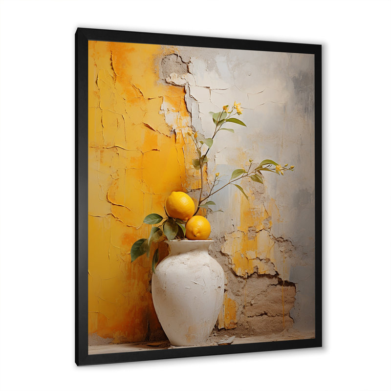 Minimalisme, poteries jaunes II sur toile, Cadre simple noir, H 32 po x l 24 po x P 1 po