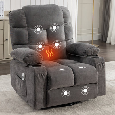Massage Rocker Recliner Chair with Heat Vibration Massage USB Charging Cup Holders for Home and Office