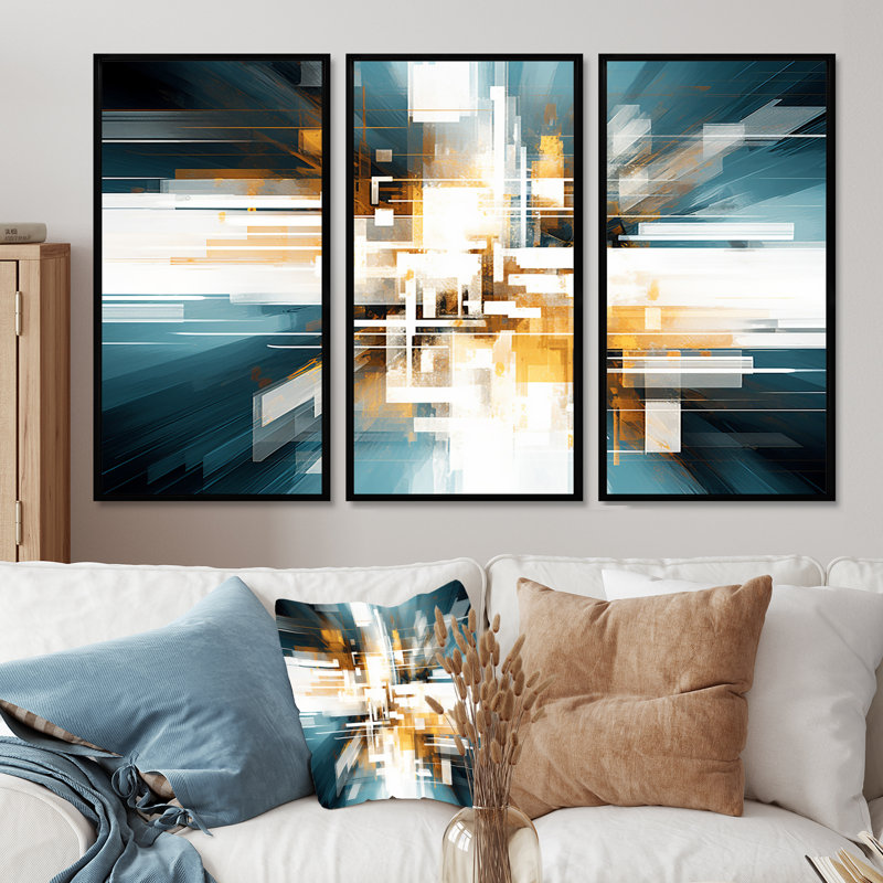 Ensemble de salon Portail futur Dimensions - Collages abstraits, Cadre flottant noir, H 40 po x l 60 po x P 1 po