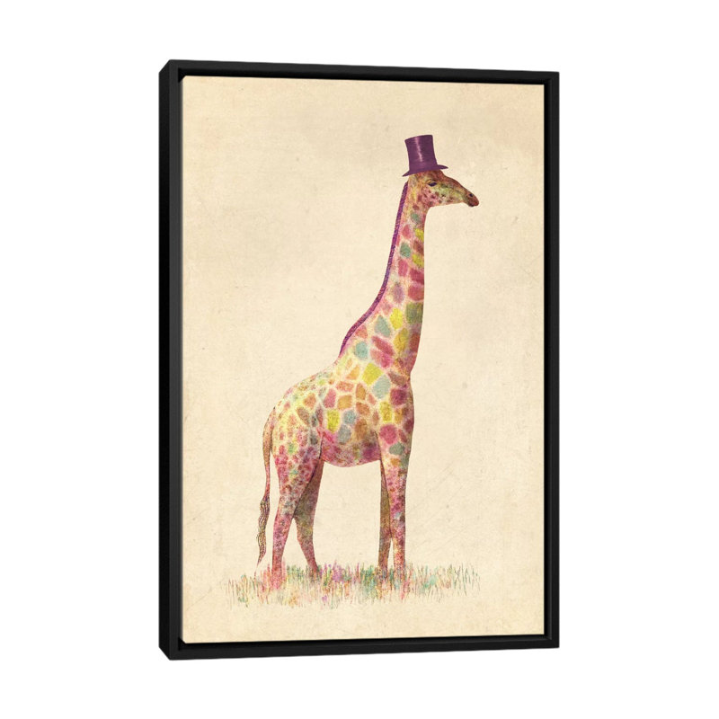 « tendance giraffe »-impression sur toile tendue, H 26 po x l 18 po x P 1,5 po, Toile avec cadre noir, Pas de tapis
