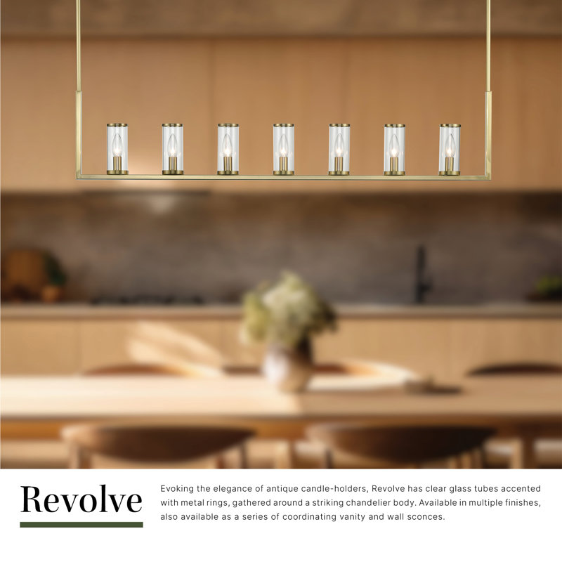Luminaire suspendu pour îlot de cuisine 7 lumières Revolve, Nickel poli