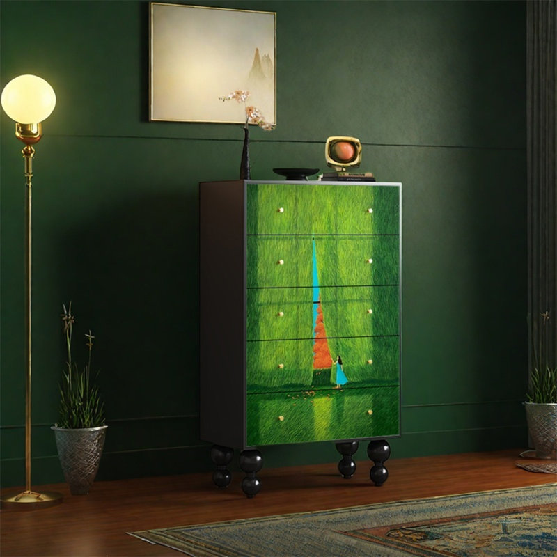 Armoire de rangement en bois de noyer avec 5 tiroirs