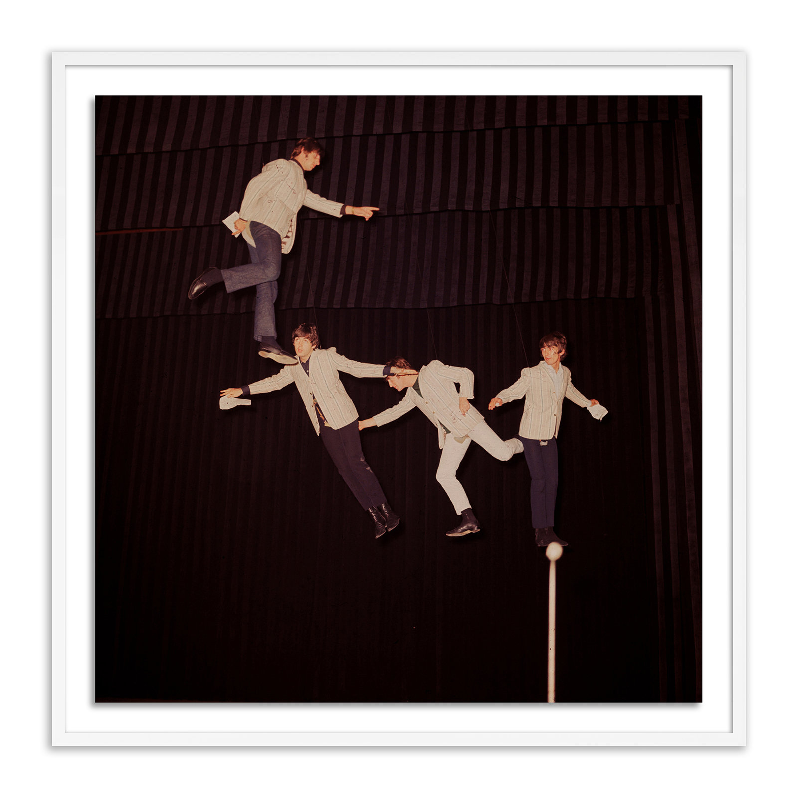 The Beatles Rehearse by Getty Images, 40" H x 40" W, White Maple Framed