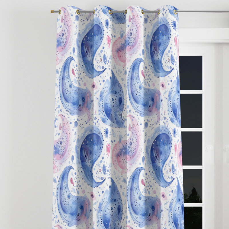 Panneaux de rideaux Boho - Rideau délicat à motif œillets délicats à motif cachemire bleu et rose Boho - 1 panneau