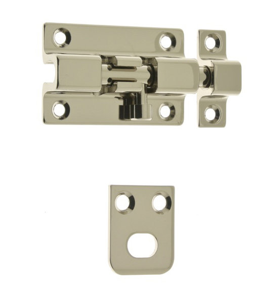 Solid Brass Security Barrel Bolt, Bright Nickel