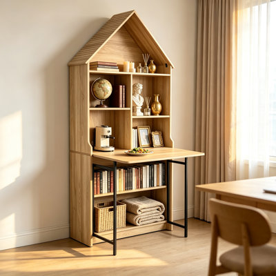 Bureau d'artisanat pliant avec tablettes de rangement, bureau convertible dissimulé en bibliothèque, bureau pliable avec rangement, bureau de disparition pour petits espaces, table de bricolage multifonctionnelle, bureau de coiffeuse