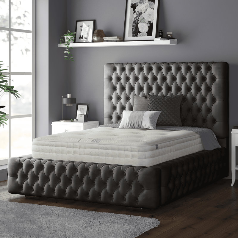 Clovis Upholstered Velvet Bed, Super King (6'), Charcoal, Plush Velvet