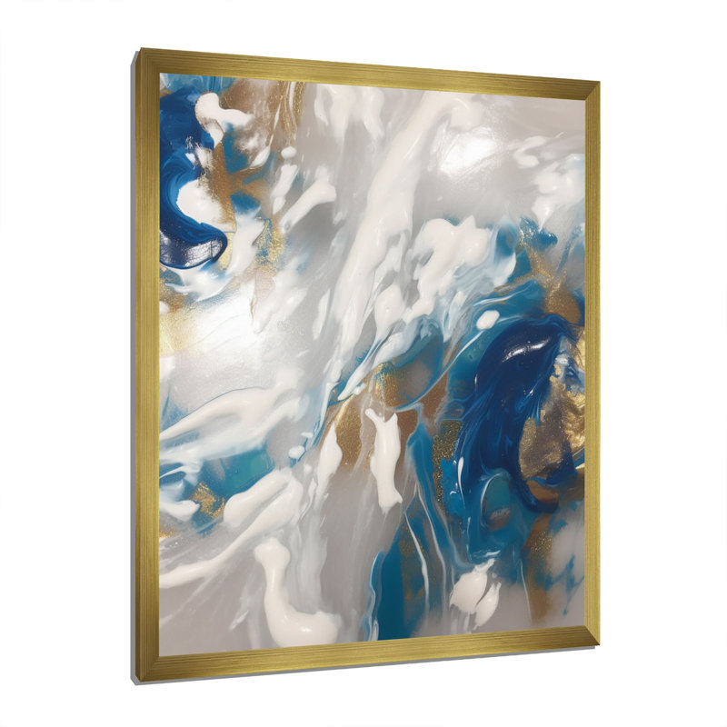 «Sudden Sensuality Abstract Turquoise And Gold I», reproduction d'art sur toile, Cadre doré à une seule photo