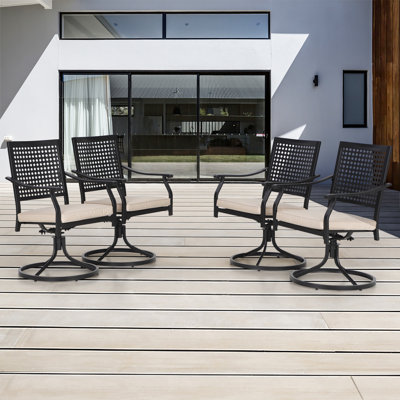 4 chaises de patio pivotantes en métal pour l'extérieur avec accoudoirs et coussins 4 pièces