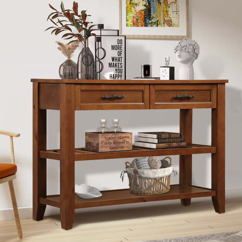 Console avec 2 tiroirs et tablettes Kinzee, Brun