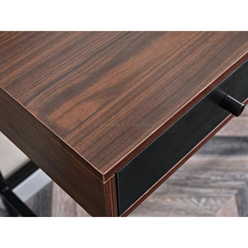 Dawnica Metal Base Writing Desk, Black, Brown/Black