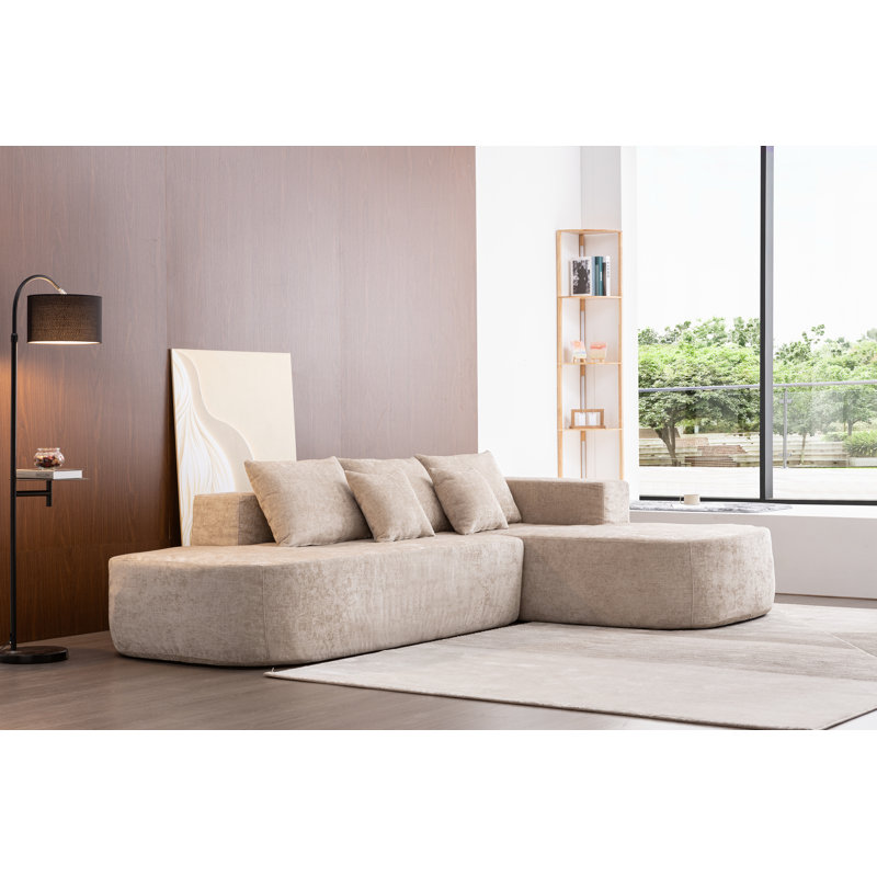 Canapé modulaire 2 pièces Lavia, Chenille beige, Accoudoir à droite (vu de face)