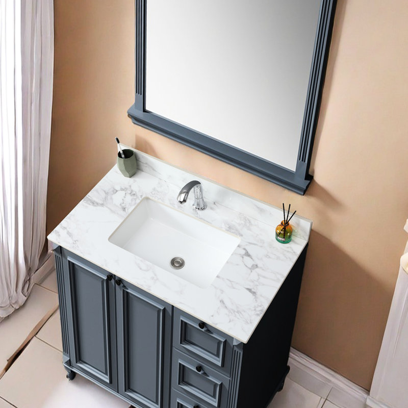 Lavabo de salle de bain 37 po x 22 po - Lavabo rectangulaire en céramique fritté blanc en céramique pour plus de confort compatible avec différents décors