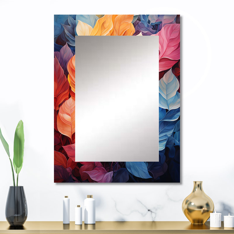 Feuille colorée Dreamscape I - miroir unique à feuilles, grand miroir mural traditionnel, impression d'art en métal
