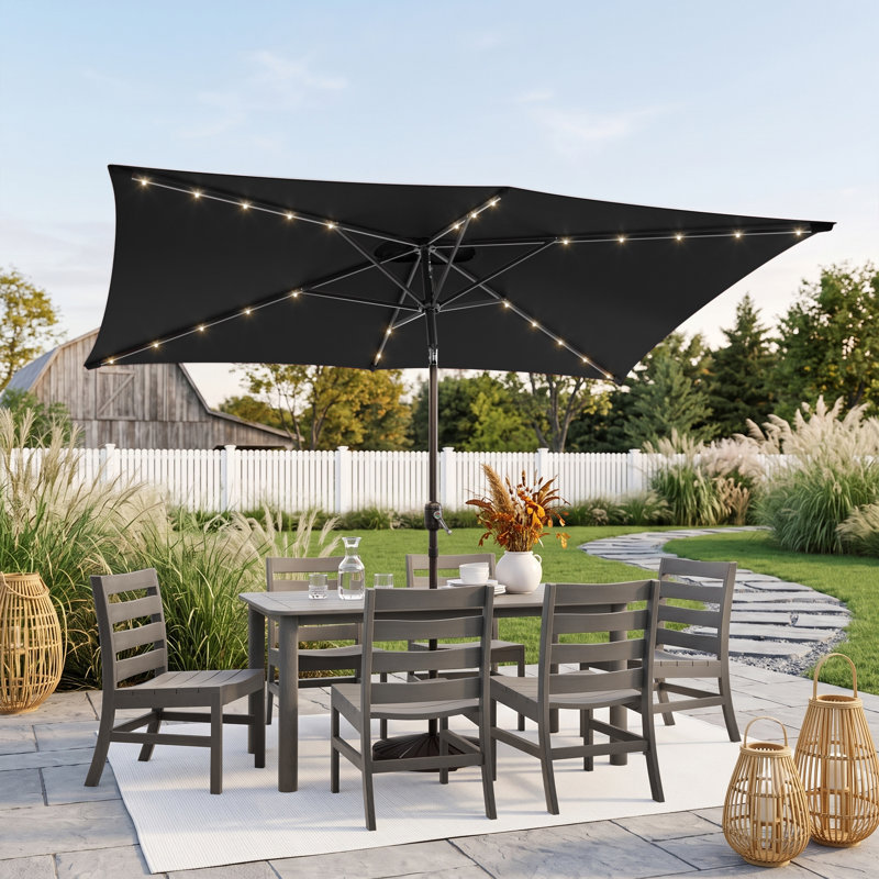 Améliorez votre espace extérieur: parasol rectangulaire DEL de 6 pi x 9 pi avec protection contre les rayons UV, inclinaison facile et résistance au vent