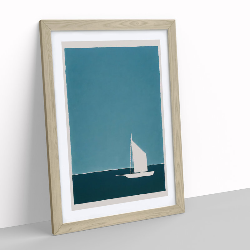 Boat Silhouette - Wall Art, 66cm H x 48cm W x 2cm D, Oak Framed, White