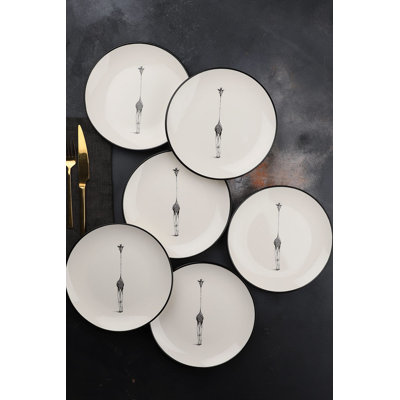 Ensemble d'assiettes à dessert 6 pièces Elegant, porcelaine blanche, 8,3 x 8,3 x 0,8 pouces | 100% lavable au lave-vaisselle et au micro-ondes | Parfait pour servir des gâteaux, des desserts et des hors-d'œuvre | Vaisselle durable et élégante