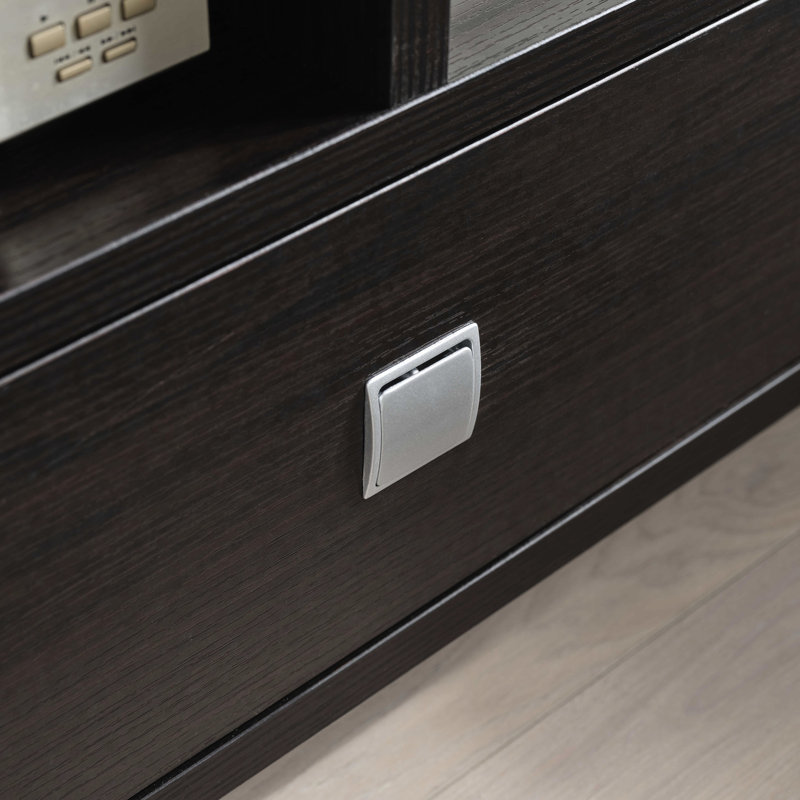 Meuble télé, pieds incurvés, poignée en métal, tablette divisée, armoire prête pour téléviseur de 60 à 69 po