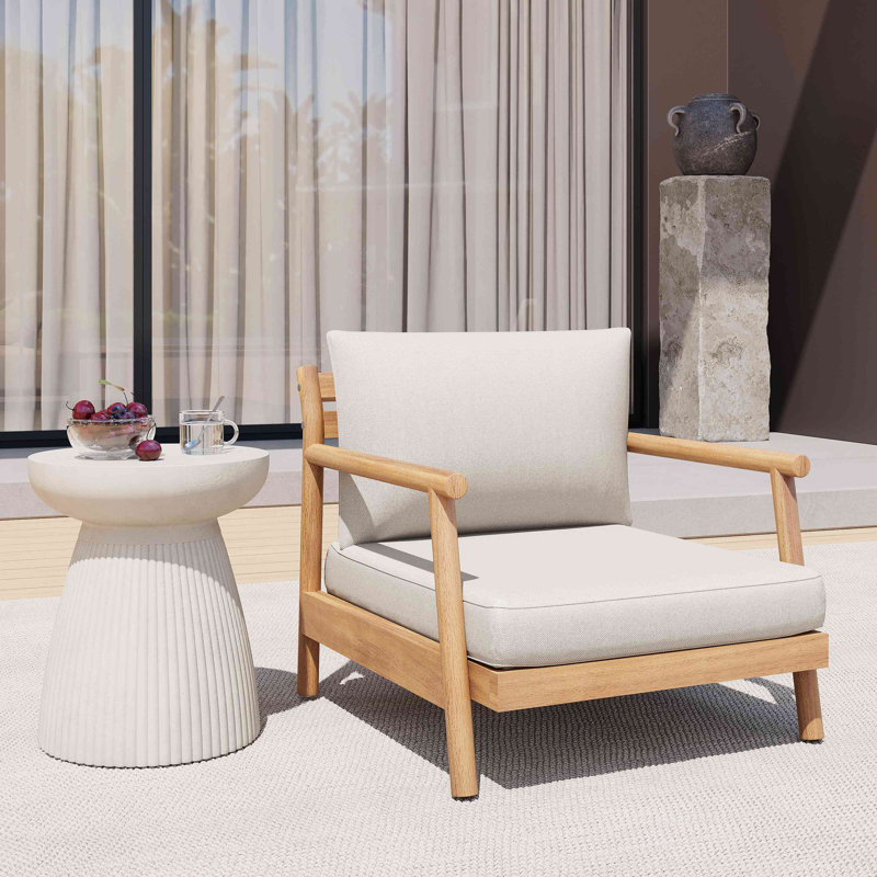 Patio Acacia Wood Club Chair With Water-Resistant Cushion(1 PC )
