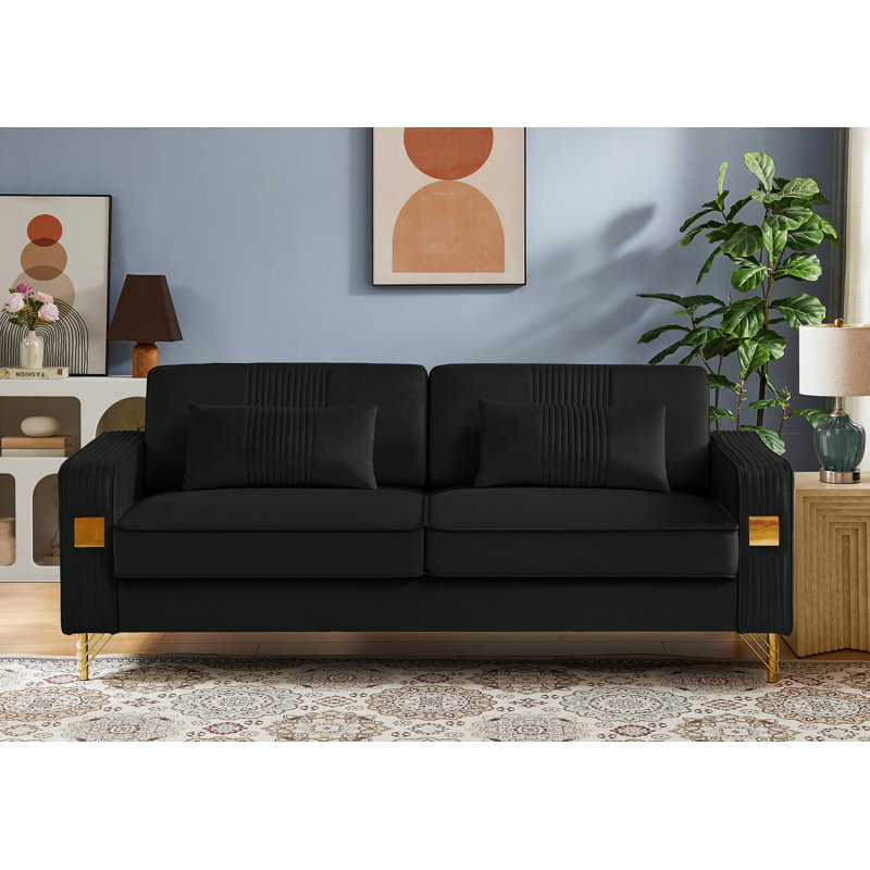 Ledee 80'' Velvet Sofa, Black Velvet