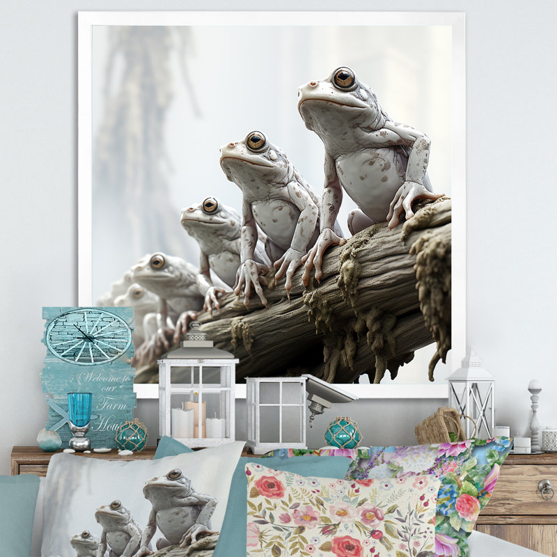 Minimalisme grenouille harmonie familiale sur toile, White Picture Framed, H 30 po x l 30 po