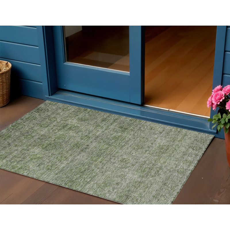 Tapis extérieur lavable floral vert olive et beige 3 'x 5'
