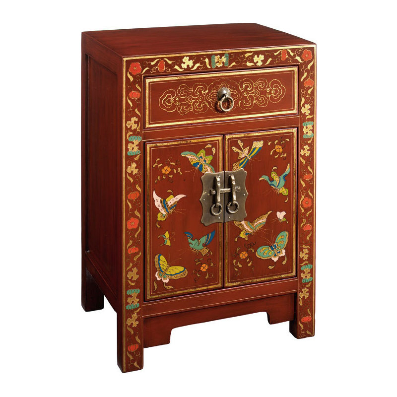 Hangzhou 40cm W Solid Wood Bedside Table, Red Lacquer