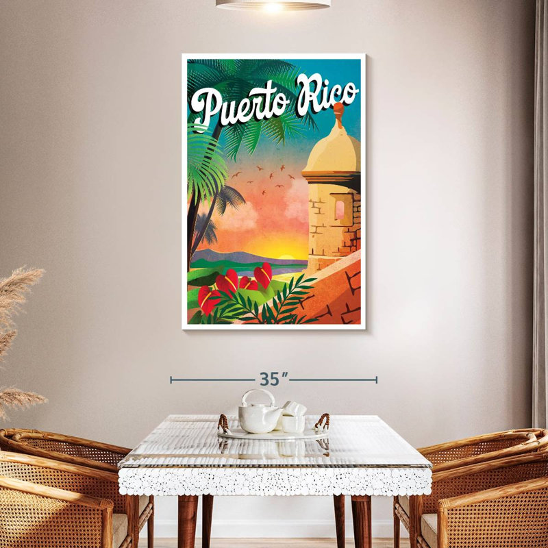 Affiche rétro sur toile Porto Rico, H 48 po x l 32 po x P 1,25 po