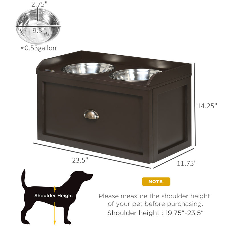 Large Coffee Elevated Dog Feeding Station with Storage Drawer