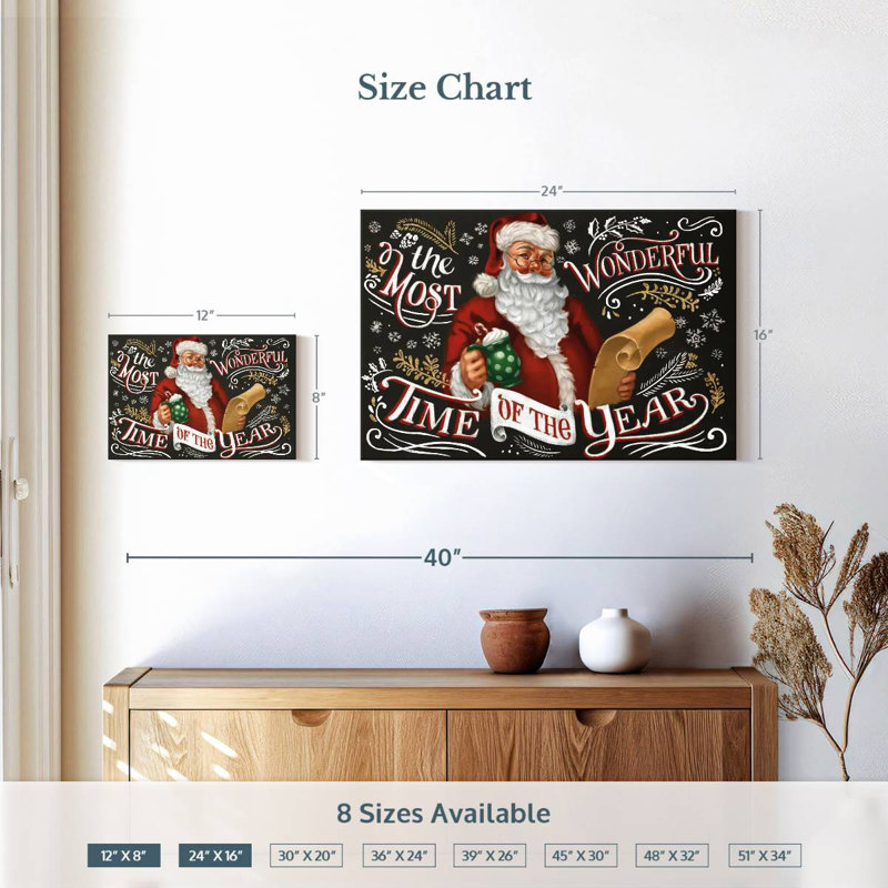Santa's List II - noir, H 16 po x l 24 po