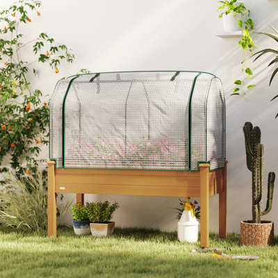 Jardinière surélevée avec couvercle de serre en PE pour jardinière pour plantes et légumes, 48 x 22 x 46 pouces, sable