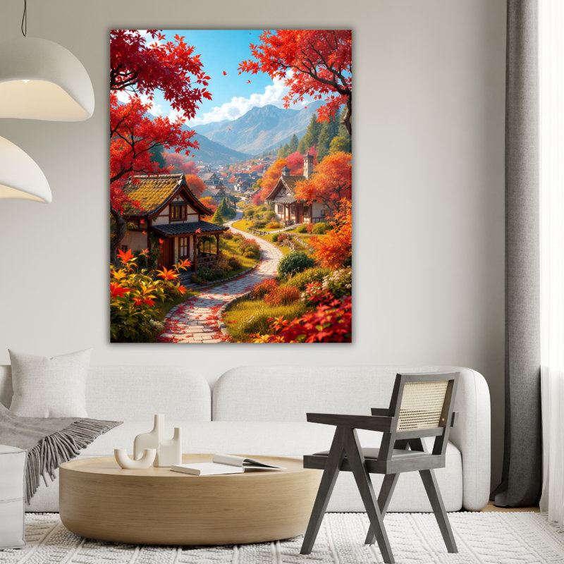 Art mural en verre trempé Autumn Village, 30" H x 20" W