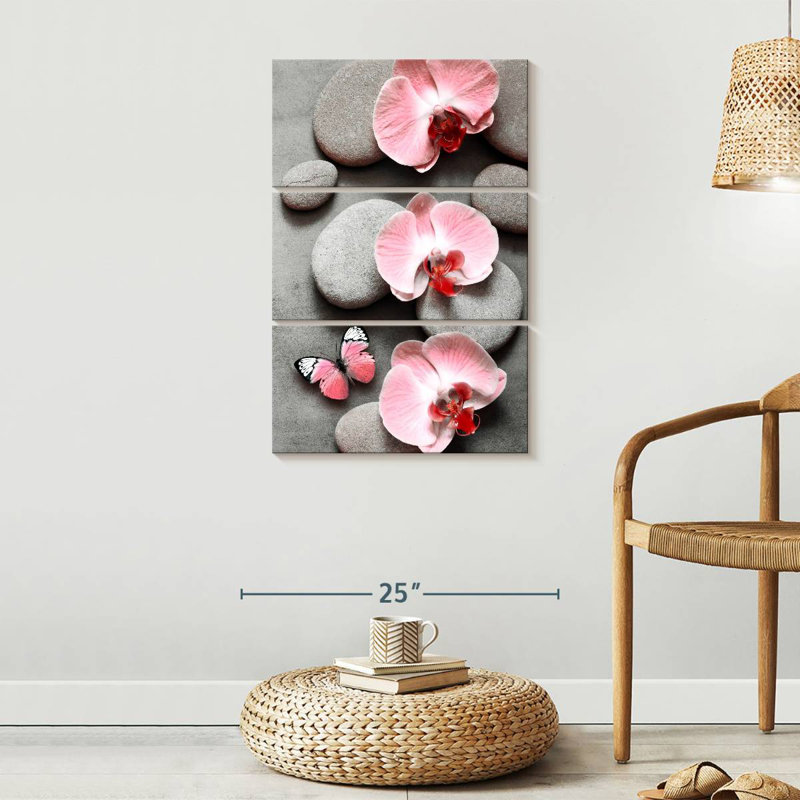 Harnek zen rose orchidées et papillon, H 32 po x l 20 po