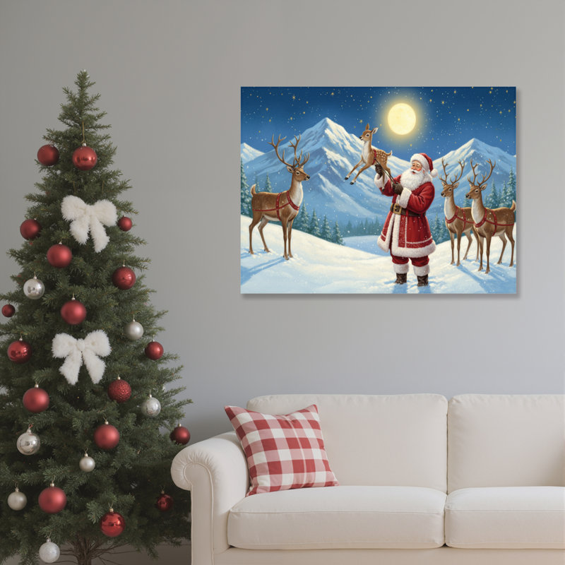 «Santa Reindeer Moonlight», art mural sur toile, H 16 po x l 24 po