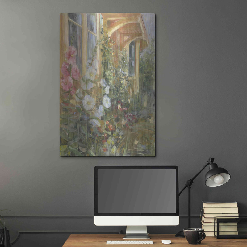 «Summer Hollyhocks» par Carol Rowan, art mural en métal, 16 po x 24 po, H 36 po x l 24 po