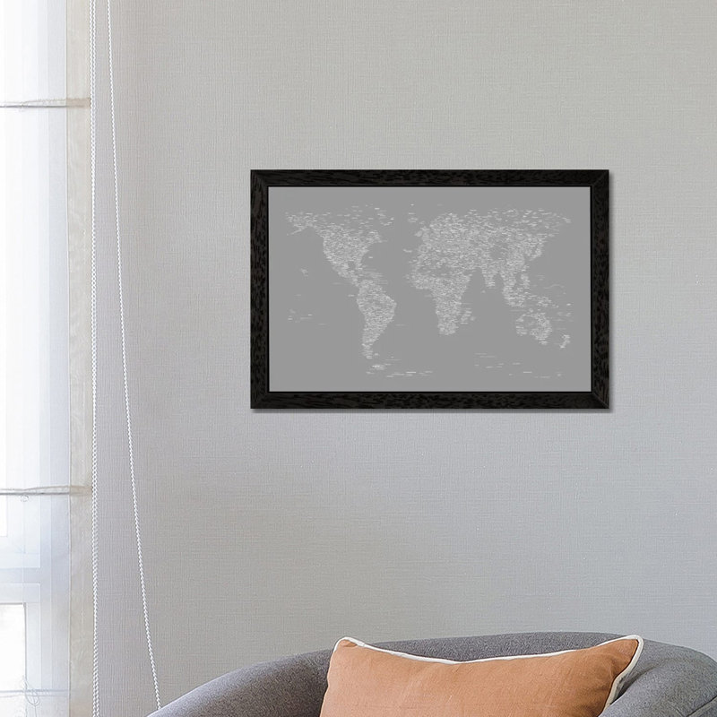 Font World Map by Michael Tompsett - Print on Canvas, Black Framed, 152.5 cm H x 101.5 cm W