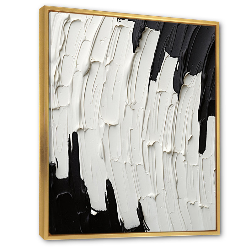 «Momentary Spirit» noir et blanc abstrait I - reproduction d'art sur toile, H 40 po x l 30 po, Floater Framed Print, Doré