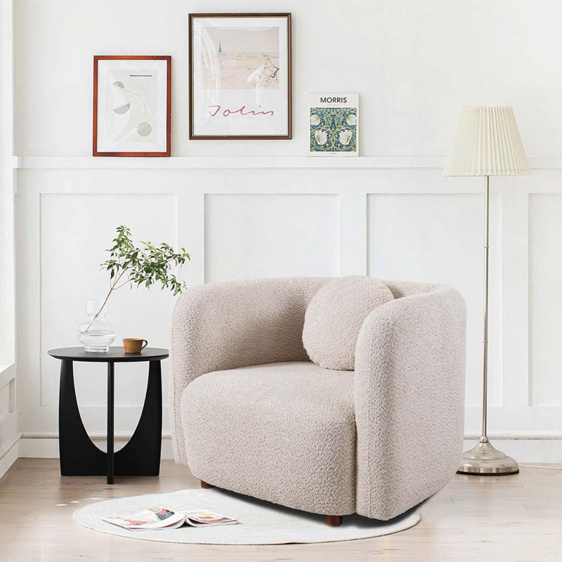 Fauteuil demi-tonneau rembourré Boucle, Beige