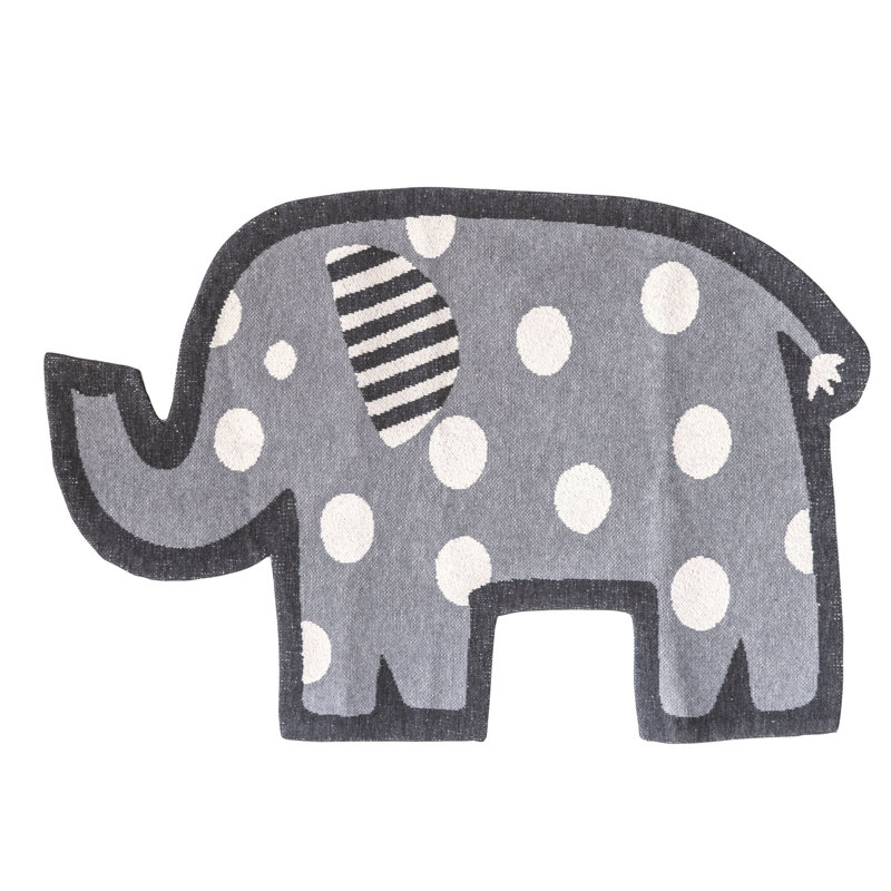 Elephant Shaped Cotton Knit Rug with White Polka Dots