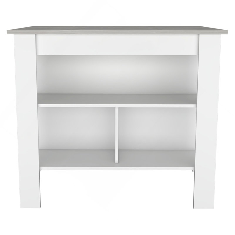 Îlot de cuisine, quatre pieds, trois tablettes, Gris clair / blanc, H 35,4 po x l 40,5 po x P 27,5 po