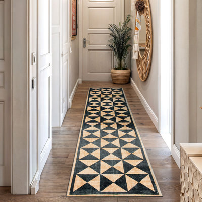 Geometric Diamond Washable Non Slip Area Rug