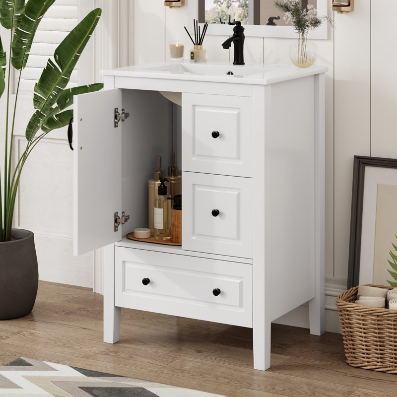 Meuble-lavabo de salle de bain avec lavabo, Blanc