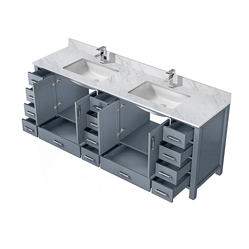 84 po X P 22 po D Meuble-lavabo double avec comptoir en marbre de Carrare et robinet, Gris foncé, 84"