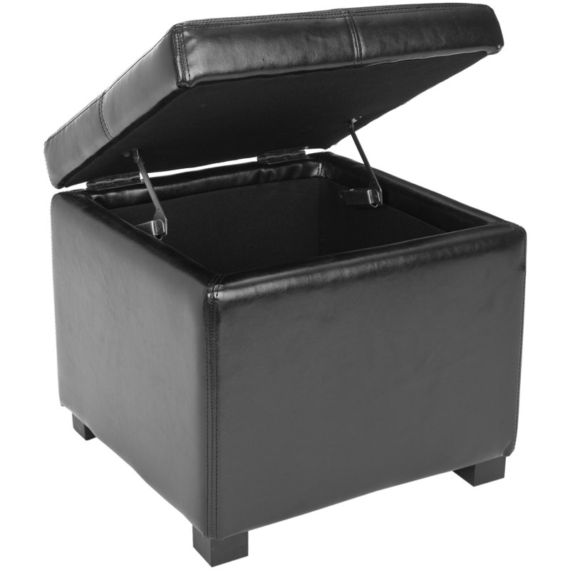 Cube carré avec rangement 18,1 po Maiden, Similicuir noir